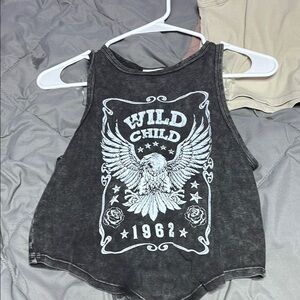 Edgy Black Graphic Tank Top with Wing Motifs